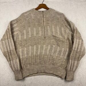 Corneliani Sweater Mens XL Alpaca Wool 1/4 Zip Sweater Beige Textured Knit Italy